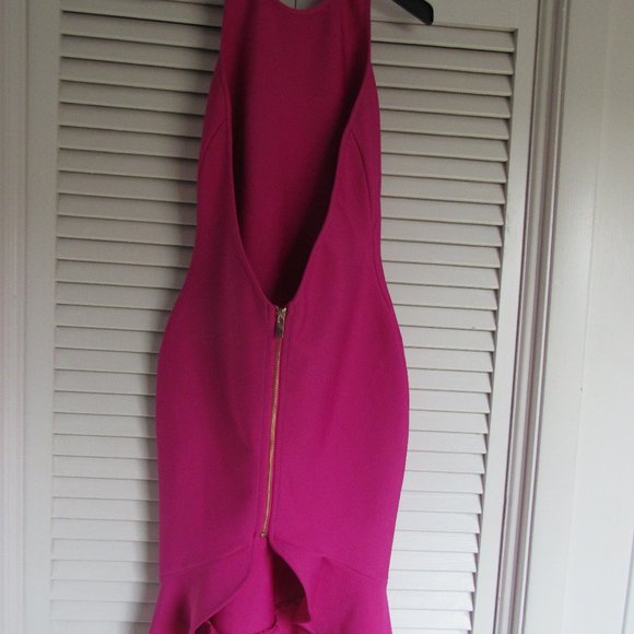 Hot Pink, Halter Medi with Ruffled Hem and Zipper, - Picture 4 of 5